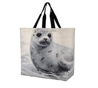 Pintura De Lobo De Mar De Arpa Bolso Bandolera Portátil Bolsa Tote Plegable Tote Shopper Para Cotidiana Camping Fitness