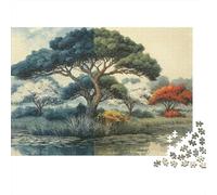 Pintura de Paisaje Árbol Rompecabezas de 1000 Piezas para Hombres Mujeres Adultos Árbol Solitario en Paisaje de Humedal Tranquilo Premium Robusto Vibrante Desafiante Alivio de Estrés 52x38cm/1000pzs