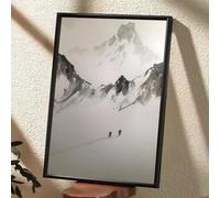 Pintura de paisaje simple con tinta y caligrafía, impresiones en lienzo, póster HD, arte de pared para pasillo, dormitorio, decoración del hogar, vacaciones (50 x 70 cm/sin marco)