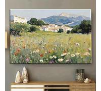 Pintura de paisaje vibrante de flores silvestres al estilo de John Singer Sargent, decoración Art Déco americana vintage para sala de estar, 90x145cm(35x57 pulgadas), marco interior.