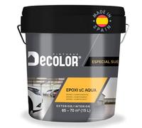 Pintura de Resina Epoxi Monocomponente Al Agua. Protege y Decora Suelos de Hormigón, Garajes, Terrazas, Pistas Deportivas. Exterior/Interior. 15 Litros GRIS LUMINOSO RAL 7035