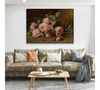 Pintura de rosas rosadas, impresión en lienzo, pintura de flores vintage victorianas, arte de pared de rosas rosadas, póster para decoración de galería, 60 x 90 cm, sin marco