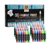 Pintura de tela 3D - Juego de 24 colores resistente al agua, kit de arte acrílico permanente para ropa, herramientas de dibujo lavables para lienzo, accesorios de pintura para adultos, niños