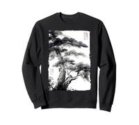 Pintura de tinta Sumi-e japonesa con bosque de pinos brumosos Sudadera