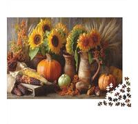 Pintura de Verduras con Girasol, Calabaza y maíz en el Festival de la Cosecha de Otoño 1000 Piezas Rompecabezas para Adultos para Amantes O Amigos Imposable 1000pcs (75x50cm)