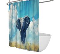Pintura de vida silvestre cortina de ducha elefante africano escena soleada de la sabana cortina de ducha del baño para decor rústica del hogar poliéster impermeable de secado rápido W150xL180 cm