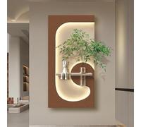 Pintura Decorativa de Pared en Arenisca con Luz LED, Esculturas Murales 3D Creativas con Florero y Planta Artificial, Decoración con Alimentación Eléctrica,Sin Marco(C,60*120cm/23.6*47.2in)