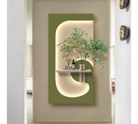 Pintura Decorativa de Pared en Arenisca con Luz LED, Esculturas Murales 3D Creativas con Florero y Planta Artificial, Decoración con Alimentación Eléctrica,Sin Marco(B,50*100cm/19.7*39.4in)