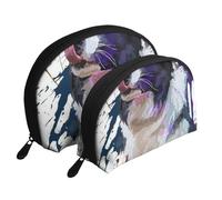 Pintura del Perro del Arte del Border Collie, Bolsa de Maquillaje de Concha, Monedero pequeño para Mujer, Bolsa de artículos de tocador, Bolsa de cosméticos, 2 Piezas