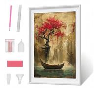 Pintura Diamante 5D para Adultos, Flor Bote Diamond Painting Redondos Completo DIY, Decoración de Pared con Gemas, Punto de Diamante para Principiantes, Arte y Manualidades 50 x 70cm PJY1 B-1