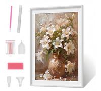 Pintura Diamante 5D para Adultos, Flor Lirio Diamond Painting Redondos Completo DIY, Decoración de Pared con Gemas, Punto de Diamante para Principiantes, Arte y Manualidades 50 x 70cm PJY1 A-B