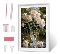 Pintura Diamante 5D para Adultos, Flor Rosa Diamond Painting Redondos Completo DIY, Decoración de Pared con Gemas, Punto de Diamante para Principiantes, Arte y Manualidades 30 x 40 cm PJY1 B-K