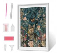Pintura Diamante 5D para Adultos, Gato Flor Diamond Painting Redondos Completo DIY, Decoración de Pared con Gemas, Punto de Diamante para Principiantes, Arte y Manualidades 50 x 70 cm PJY1 1-B