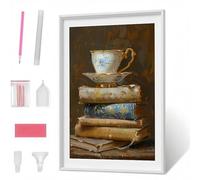 Pintura Diamante 5D para Adultos, Libro Taza Diamond Painting Redondos Completo DIY, Decoración de Pared con Gemas, Punto de Diamante para Principiantes, Arte y Manualidades 30 x 40cm PJY1 B-D