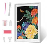 Pintura Diamante 5D para Adultos, Mariposa Flor Diamond Painting Redondos Completo DIY, Decoración de Pared con Gemas, Punto de Diamante para Principiantes, Arte y Manualidades 60x80cm PJY1 B-C