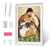 Pintura Diamante 5D para Adultos, Mujer Gato Diamond Painting Redondos Completo DIY, Decoración de Pared con Gemas, Punto de Diamante para Principiantes, Arte y Manualidades 50 x 70 cm PJY1 V-B