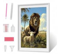 Pintura Diamante 5D para Adultos, Oveja LeóN Diamond Painting Redondos Completo DIY, Decoración de Pared con Gemas, Punto de Diamante para Principiantes, Arte y Manualidades 40x50cm PJY1 G-B