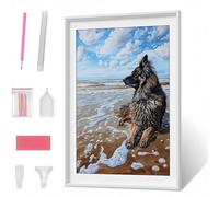 Pintura Diamante 5D para Adultos, Perro OcéAno Diamond Painting Redondos Completo DIY, Decoración de Pared con Gemas, Punto de Diamante para Principiantes, Arte y Manualidades 80x100CM PJY1 B-G