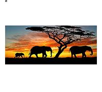 Pintura Diamante Paisajes 110x50 cm(interior 104x44cm) Kit Diamantes Paisaje Cuadro de Diamantes Elefante Pintura Diamante Puesta de Sol Punto Diamante Atardecer Punto de Cruz Elefante Hijo y Madre