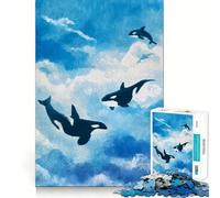 Pintura en Acuarela de orcas en el Cielo, 1000 Piezas, Rompecabezas para Adultos, Regalos, Mejora la Memoria, relajación Mental, Corte Premium, cálida Sorpresa (38x52cm)