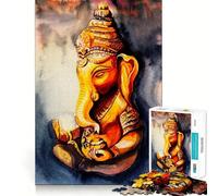 Pintura en Acuarela del Señor Ganesha Rompecabezas de 1000 Piezas para Adolescentes Juego de concentración Mental Corte de precisión Bordes Lisos Juego para Rellenar Calcetines navideños (38x52cm)