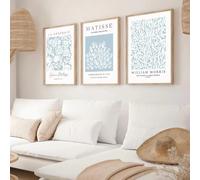 Pintura en lienzo abstracta azul de Saint Matisse, planta, flor, arte de pared, Picasso, póster impreso, decoración nórdica para sala de estar (60 x 85 cm, 3 piezas)