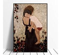 Pintura en lienzo Cartel de Gustav Klimt e impresiones Una madre sosteniendo un niño Pintura sobre lienzo para la decoración del hogar de la sala de estar 50x70cm Sin marco