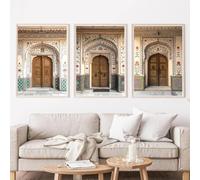 Pintura en lienzo con impresión artística para pared, decoración tradicional de palacio, arquitectura india, arco real, decoración bohemia para el hogar (30 x 45 cm, 3 unidades)