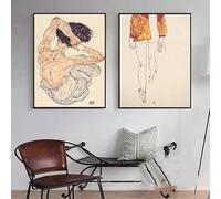 Pintura en lienzo con impresión HD de Egon Schiele, póster abstracto de cuerpo femenino, boceto a color, arte de pared, imagen para decoración de sala de estar y dormitorio (70 x 100 cm, 2 piezas)