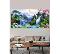 Pintura en lienzo con paisaje de cascada y atardecer, pósteres e impresiones de aves del lago, arte mural de bosque, para decoración de sala de estar (75x150cm) sin marco