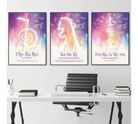 Pintura En Lienzo Con Símbolos De Reiki, Cho Ku Rei, Yoga, Espiritual, Púrpura, Aura, Energía Curativa, Póster Impreso, Arte De Pared, Imagen Para Decoración Del Hogar Y La Habitación. 30X40Cmx3Pcs Si