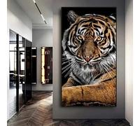 Pintura en lienzo de animales, tigre, arte de pared, decoración, pósteres, impresiones, imágenes HD para sala de estar, decoración moderna del hogar (50 x 100 cm/sin marco)