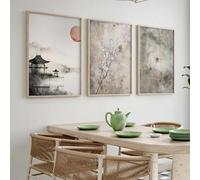 Pintura en lienzo de arte abstracto japonés Wabi Sabi, póster escandinavo neutro con tonos terrosos y apagados, decoración minimalista moderna (30 x 40 cm, 3 unidades)
