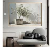 Pintura en lienzo de bodegón con rosas, olivo, pera, pan, manzana y limón, póster de arte botánico, imagen de pared para decoración del hogar (60 x 80 cm/sin marco)