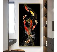 Pintura en lienzo de carpa dorada con diseño de pez koi, estilo Feng Shui, arte de pared para sala de estar, galería moderna, decoración del hogar (50 x 100 cm/marco interior)