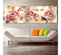 Pintura en lienzo de estilo moderno con diseño de pez koi y flor de cerezo, arte de pared, póster impreso, imagen para decoración del hogar y la sala de estar (20 x 60 cm/sin marco)