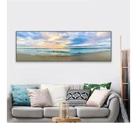 Pintura en lienzo de estilo nórdico, paisaje natural de playa, impresiones de paisajes de playa, póster de playa, decoración para el hogar, sala de estar, dormitorio, 60 x 180 cm, sin marco