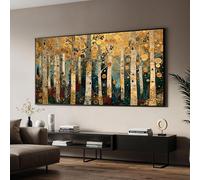 Pintura en lienzo de Gustav Klimt sobre un bosque de abedules, arte mural abstracto de naturaleza, pósteres decorativos de árboles dorados, arte moderno de paisaje forestal (40 x 80 cm/sin marco)