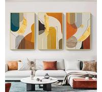 Pintura en lienzo de línea abstracta dorada de gran tamaño, arte de pared nórdico, imágenes para sala de estar, decoración moderna del hogar, póster impreso 60x90cm(24x36inch)x3 Marco interno