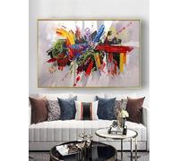 Pintura en lienzo de líneas abstractas con grafiti vibrante, moderna, pintada a mano, al óleo, paisaje urbano, mural para decoración de pared de sala de estar, 70 x 140 cm, sin marco