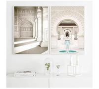 Pintura en lienzo de mezquita con impresión de arquitectura marroquí, póster de viaje, paisaje, arte de pared islámico, imagen para decoración del hogar (60 x 80 cm, 2 piezas sin marco)
