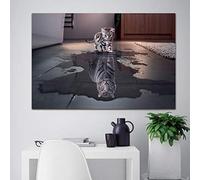 Pintura en lienzo de reflejo creativo pósteres con estampado de tigre y reflejo de gato Decoracion Pared para el hogar con personalidad Cuadros artísticas 30x40cm Sin Marco