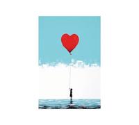Pintura en lienzo de una chica con globo de corazón, retrato de Banksy, acuarela, póster, impresión de grafiti callejero, arte de pared, decoración del hogar, 50 x 70 cm (20 x 28 pulgadas) con marco