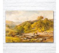 Pintura en lienzo del siglo XIX, impresiones de paisajes pastorales, paisajes rurales de río, póster de arte retro para habitación, oficina, decoración del hogar (30 x 50 cm/sin marco)