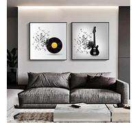 Pintura En Lienzo Discos De Vinilo Modernos Arte De La Pared Poster De MúSica En Blanco Y Negro E Impresiones Cuadros Sala De Estar Decoracion Para El Hogar Sin Marco 60×60cm×2 Piezas