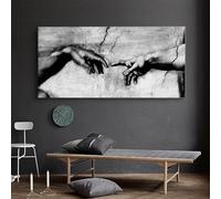 Pintura en lienzo en blanco y negro de la creación de Adán, obra de arte de la mano de Dios, impresión artística para pared, decoración de sala de estar, 70 x 140 cm (28 x 55 pulgadas), sin marco.