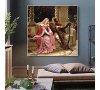 Pintura en lienzo famosa de Tristán e Isolda de Leighton, carteles impresos, imágenes artísticas de pared clásicas, decoración del hogar para sala de estar, 70x70cm sin marco