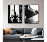 Pintura en lienzo nórdica de chica sexy en blanco y negro con impresión de mujer hermosa, imágenes artísticas de pared para sala de estar, decoración del hogar, 80 x 120 cm x 2 sin marco