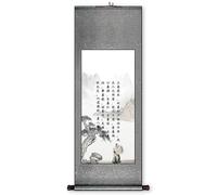 Pintura en rollo con caligrafía figurativa, decoración de pared de paisaje hecha a mano en China, ideal for colgar en el comedor según el Feng Shui, regalo de cumpleaños(Retro color C,59L x 148W cm)