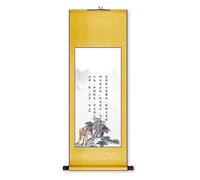 Pintura en rollo con caligrafía figurativa, decoración de pared de paisaje hecha a mano en China, ideal for colgar en el comedor según el Feng Shui, regalo de cumpleaños(Yellow B,79L x 186W cm)